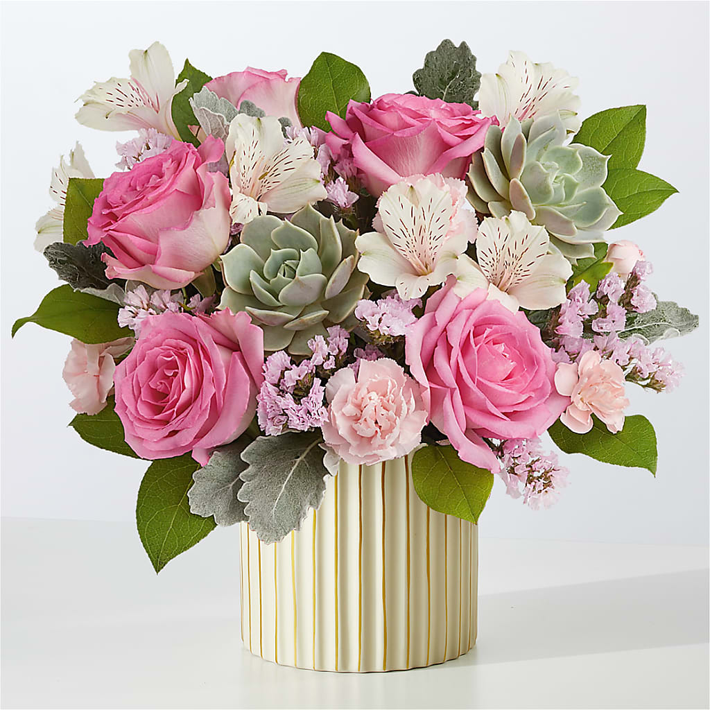 Dusty Rose Bouquet with Ivory Vase – FLOWERS & FAIRYTALES, Pittsburgh PA
