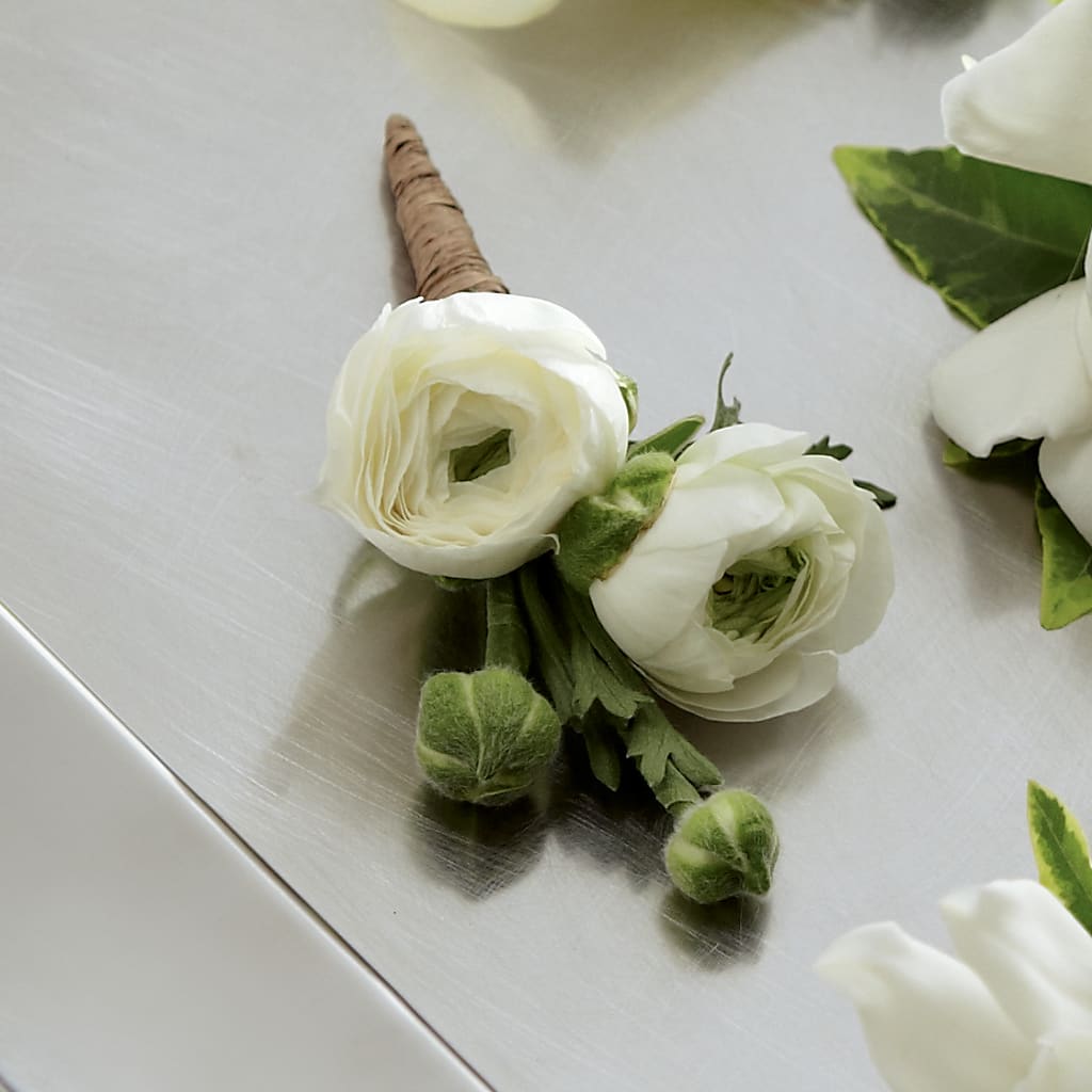 White Ranunculus Boutonniere – FLOWERS & FAIRYTALES, Pittsburgh PA
