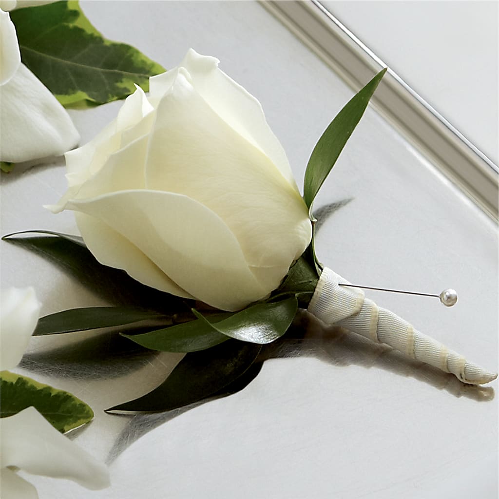 White Rose Boutonniere – FLOWERS & FAIRYTALES, Pittsburgh PA