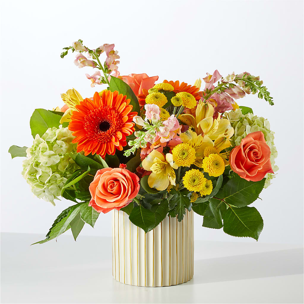 Autumn Sunshine Bouquet with Ivory Vase – FLOWERS & FAIRYTALES, Pittsburgh PA
