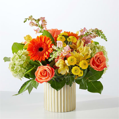Autumn Sunshine Bouquet with Ivory Vase – FLOWERS & FAIRYTALES, Pittsburgh PA